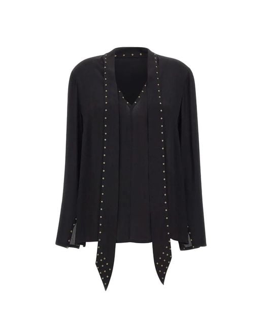 Elena Miro Black Stud-Embellished Scarf-Detail Blouse