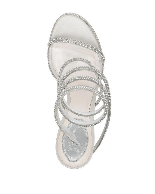 Rene Caovilla White Cleo Crystal 80 Wrap Sandals
