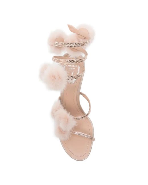 Rene Caovilla White Rosalia Pompom-Detail Sandals