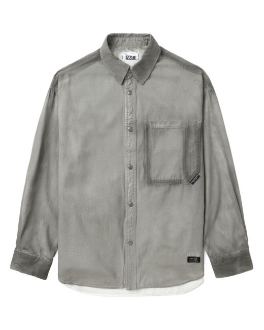Izzue Gray Slogan-embroidered Cotton Shirt for men