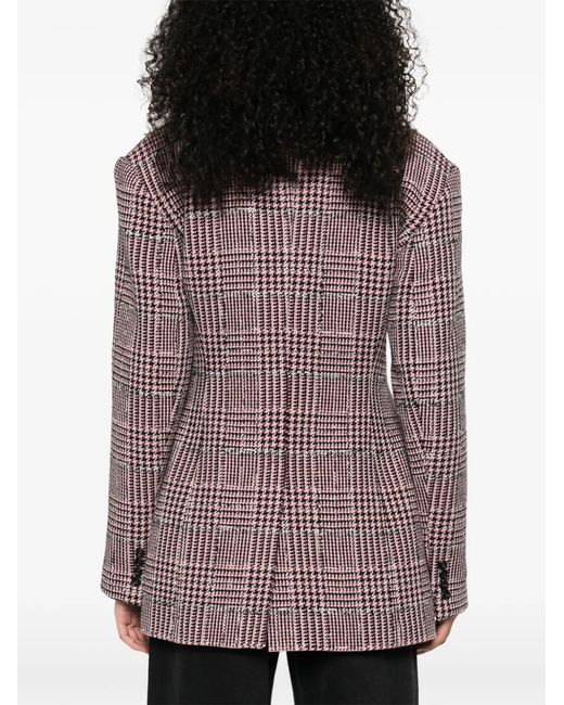 A.M.G Purple Double-Breasted Check-Pattern Blazer