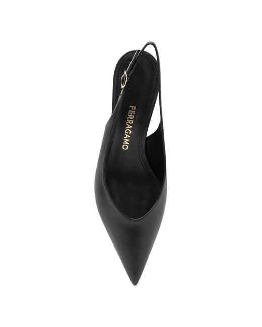 Ferragamo Black S-Shaped Heel Slingback Pumps