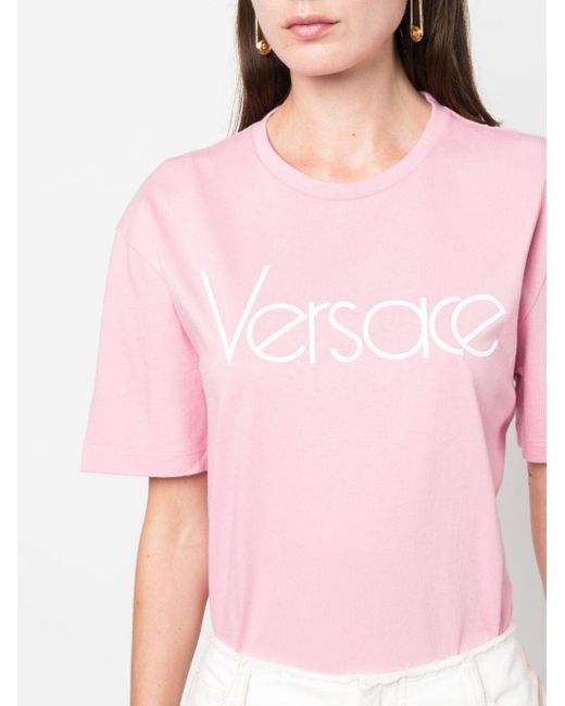 Versace Pink T-Shirt mit Logo-Stickerei