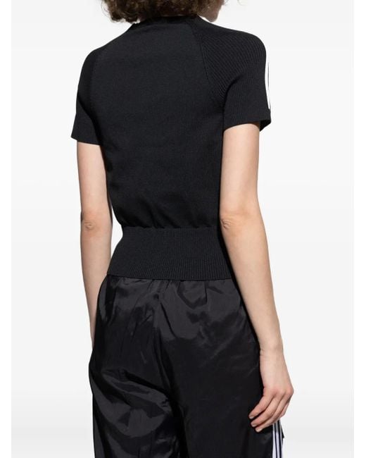 Adidas Originals Black Three-Stripe Ribbed Top