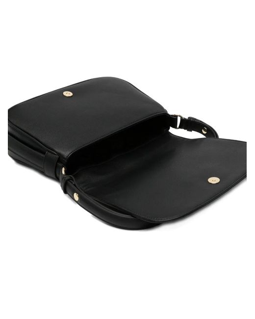 ARMANI EXCHANGE Black Logo-Plaque Leather Shoulder Bag