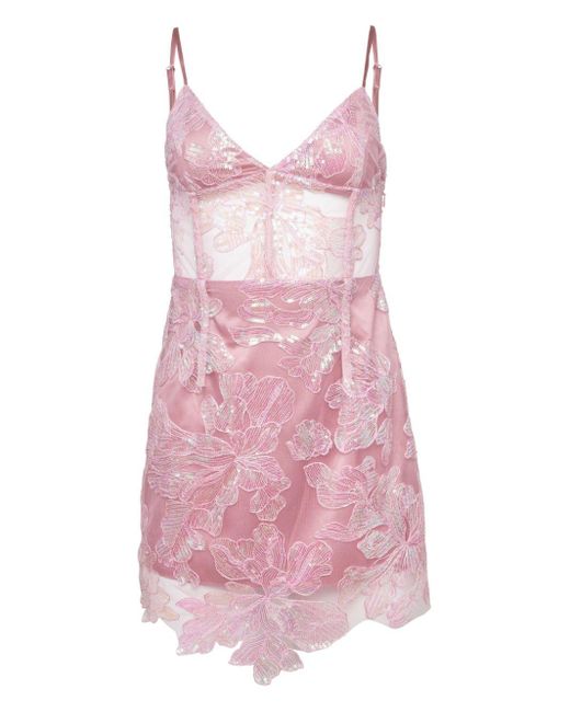 Fleur du Mal Pink Sequin-embellished Floral-lace Minidress
