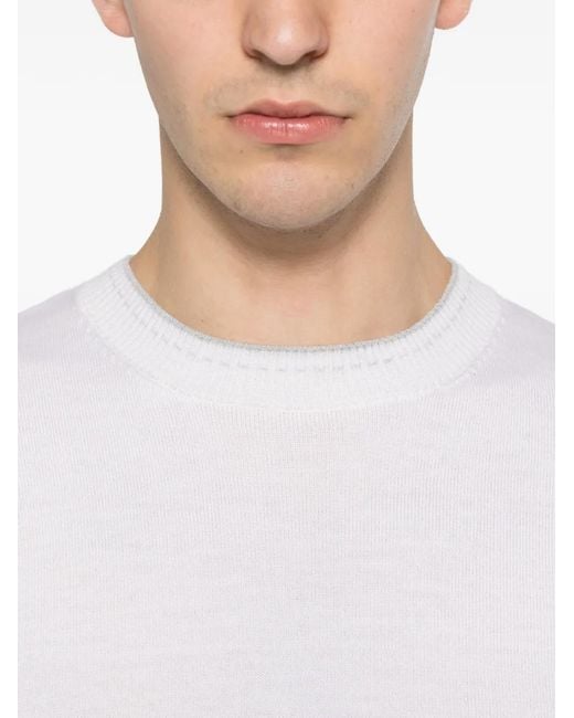 Eleventy White Ribbed-Trim Sweater for men