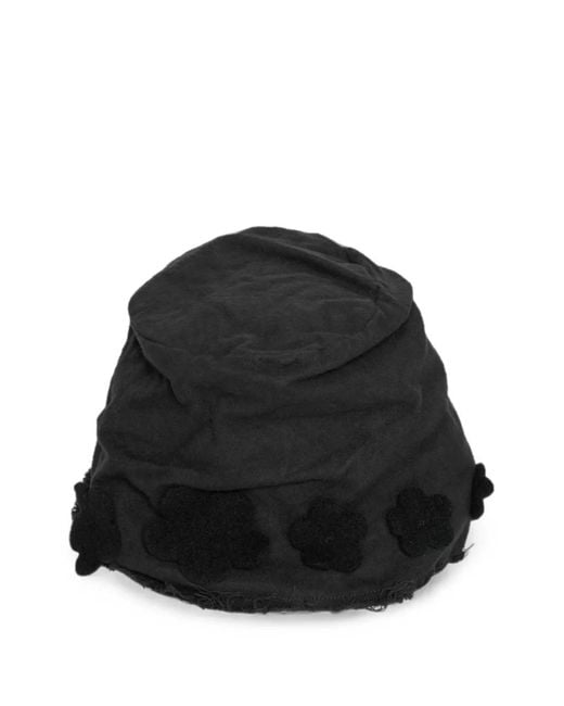 Scha Black Flower-Appliqué Cotton-Flannel Hat