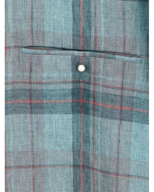 Magliano Blue Check-Pattern Linen Shirt