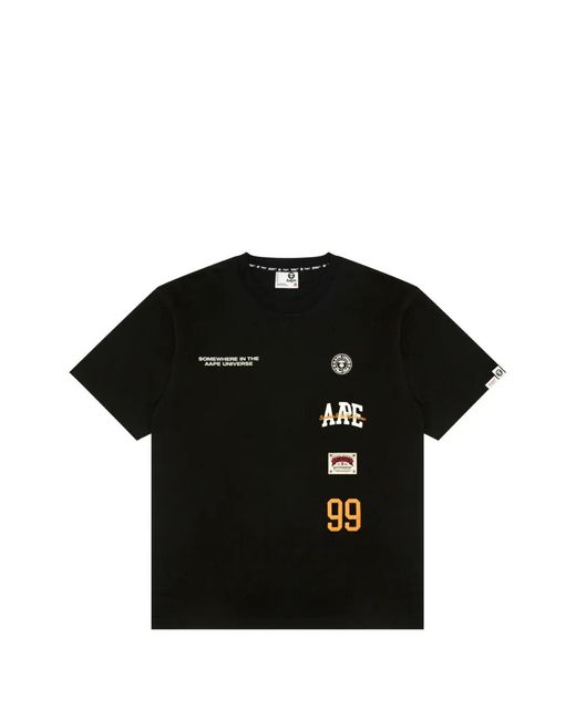 Aape By A Bathing Ape Black T-Shirt À Détails De Logos for men