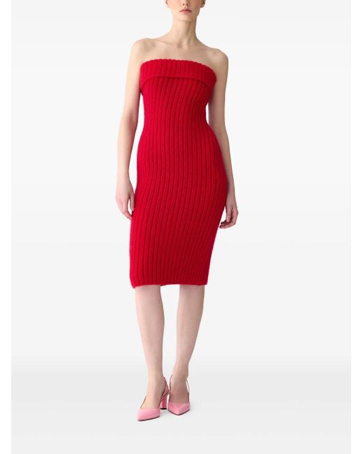 Carolina Herrera Red Ribbed-Knit Midi Dress