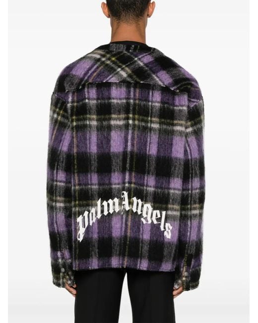 Palm Angels Black Plaid-Check Cardigan for men