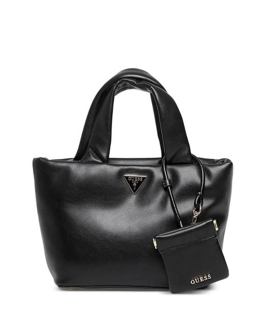 Guess Black Sunetra Logo-Plaque Padded Tote Bag