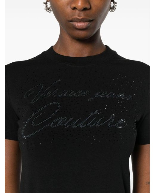 T-shirt en coton à logo orné de cristaux Versace en coloris Black