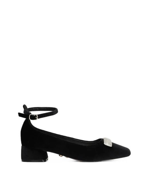 Twentyfourhaitch Black Crystal-Embellished Ankle-Strap Flat Pumps