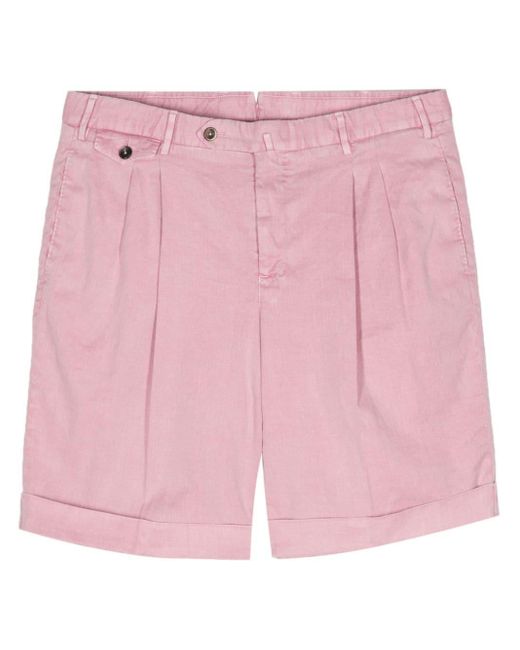 PT Torino Pleat-detail Straight-leg Shorts in het Pink voor heren