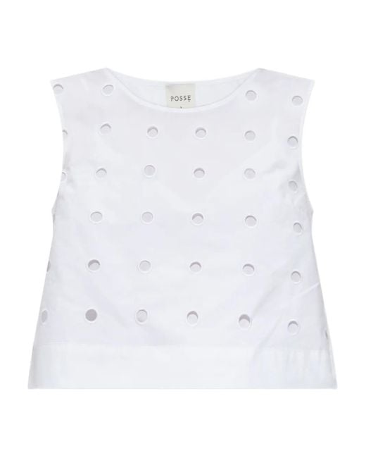 Posse White Peggy Eyelet Sleeveless Top