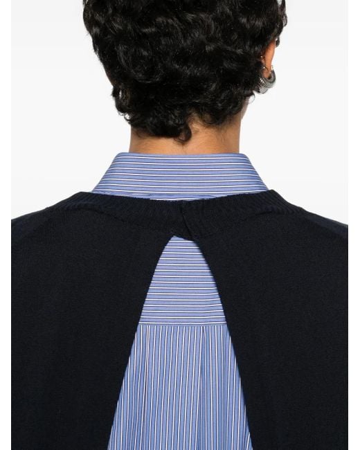 Sacai Black Poplin X Cotton Striped Collared Knit Dress