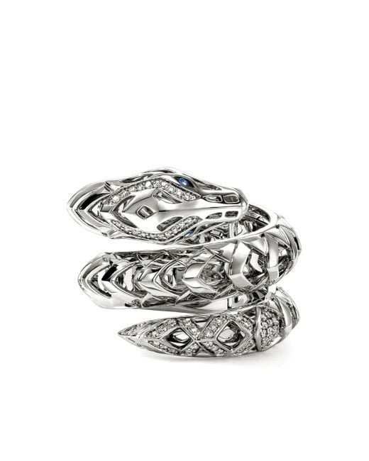 John Hardy Metallic Sterling Naga Diamond And Sapphire Ring