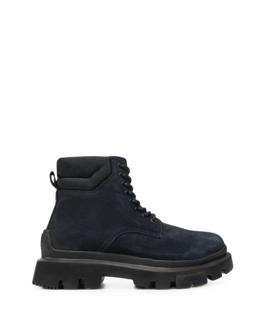 HUGO Black Lace-Up Suede Boots for men
