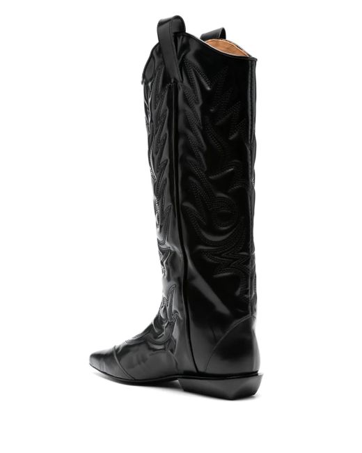 Toga Black Leather Cowboy Boots