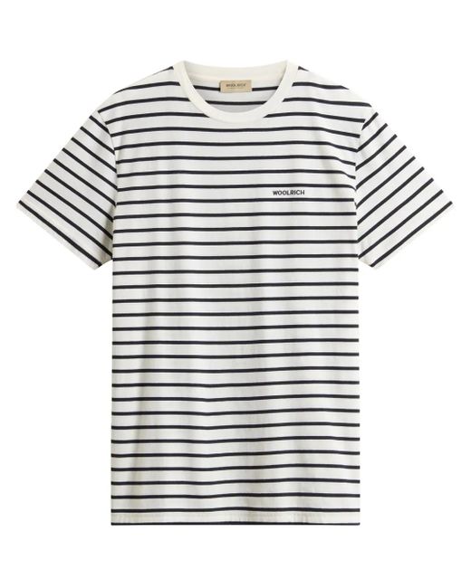 Woolrich White Striped Logo T-Shirt for men