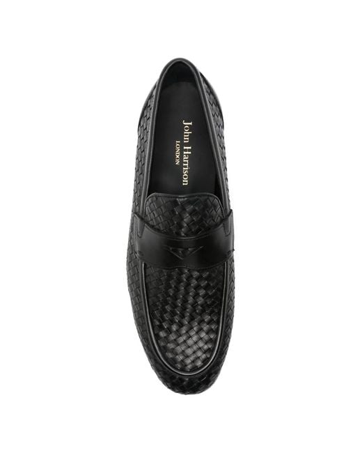 JOHN HARRISON Black Woven Penny-Strap Loafers for men