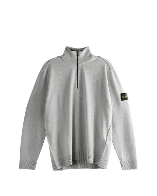 Stone Island Gray Quarter-Zip Virgin Wool Sweater for men
