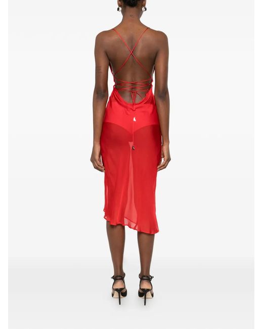 Patrizia Pepe Red Asymmetric Draping Silk Midi Dress
