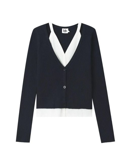 B+ AB Blue Ribbed Layered Cardigan