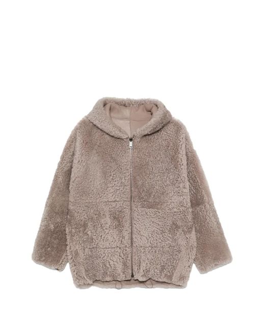 Simonetta Ravizza Brown Bart R Reversible Hooded Shearling Jacket