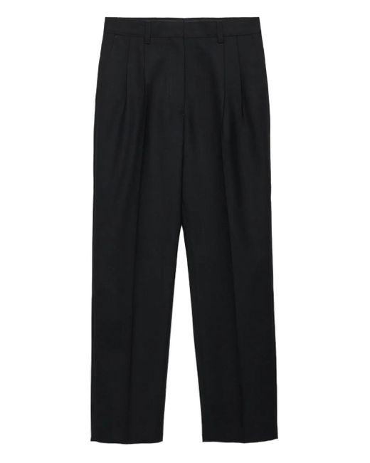 Prada レディース ブラック ウールタックパンツ
