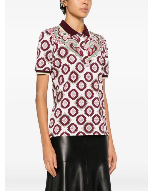 Etro Red Patterned Polo Top