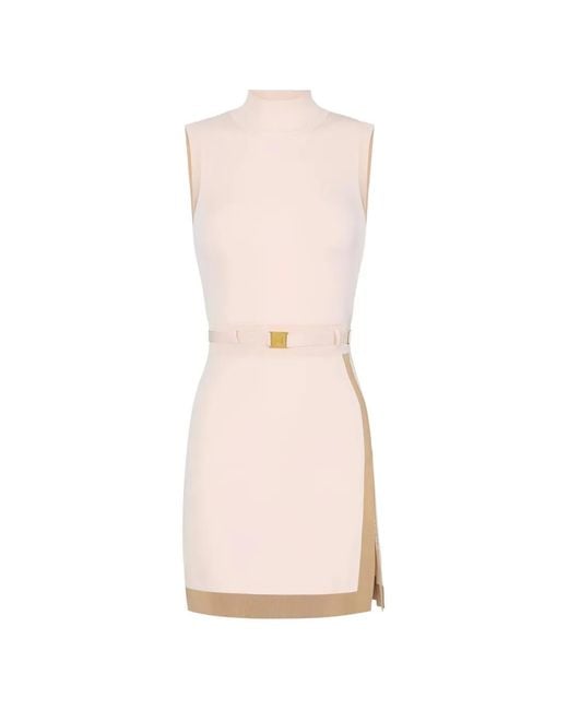 Elisabetta Franchi Women's Pink High-Neck Belted Mini Dress