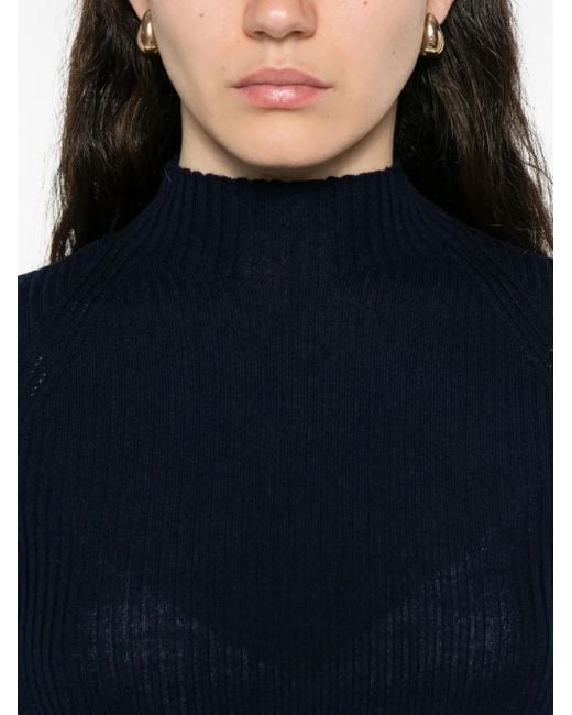Twinset Blue High-Neck Ribbed Sweater