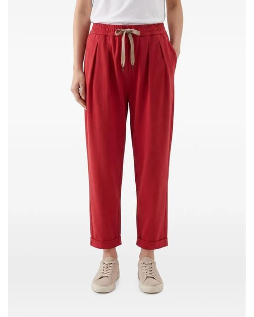 Brunello Cucinelli Red Pleated Cuffed-Hem Trousers