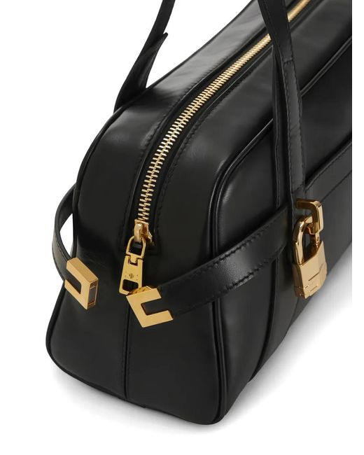 Elisabetta Franchi Black Metal-Padlock Leather Shoulder Bag