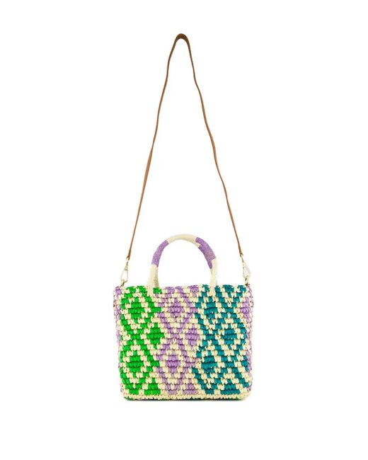 Sensi Studio Green Medium Canasta Patterned-Straw Tote Bag