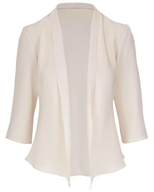 Peter Cohen White Open-Front Collarless Silk Jacket