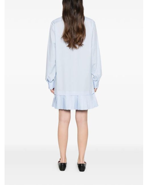 Moschino White Logo-Embroidery Pleated-Hem Mini Dress