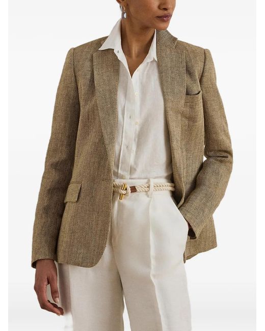 Ralph Lauren Natural Herringbone-Pattern Blazer