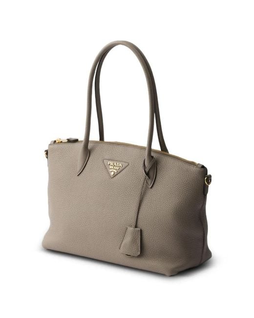 Prada Gray Large Leather Tote Bag
