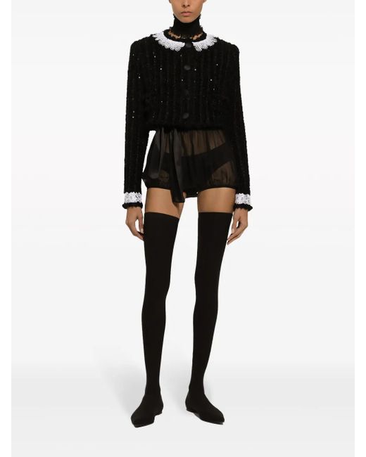 Dolce & Gabbana Black Sequin-Embellished Cropped Jacket