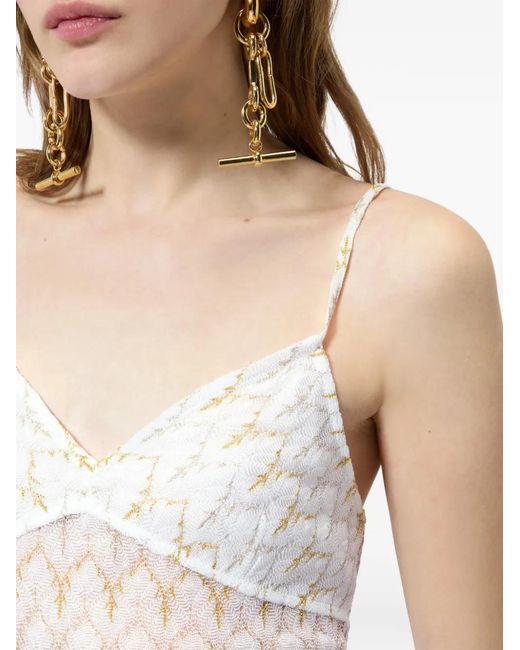 Missoni White Lamé Viscose Blend Lace Top With Zigzag Pattern