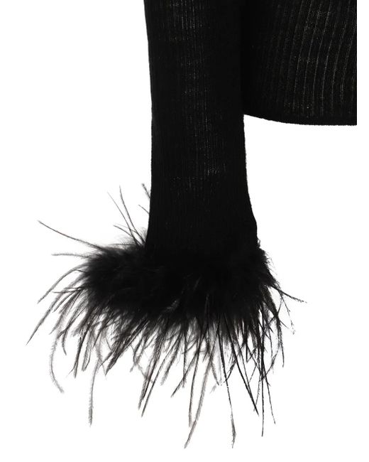 Blumarine Black Feather-Trimmed Ribbed-Knit Jumper