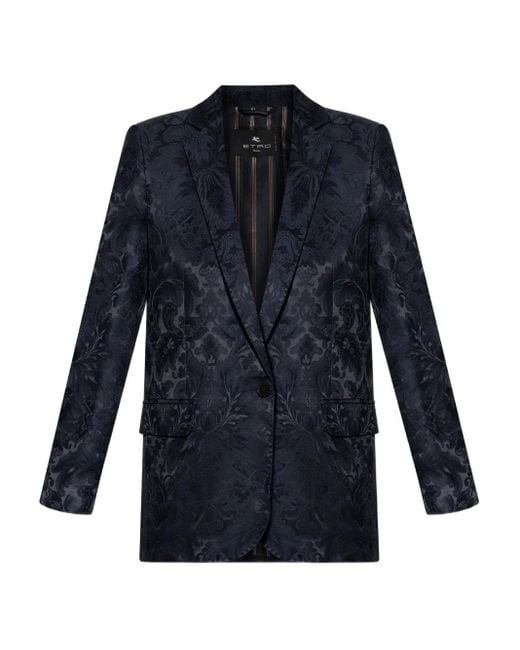 Etro Blue Blazer With Decorative Pattern