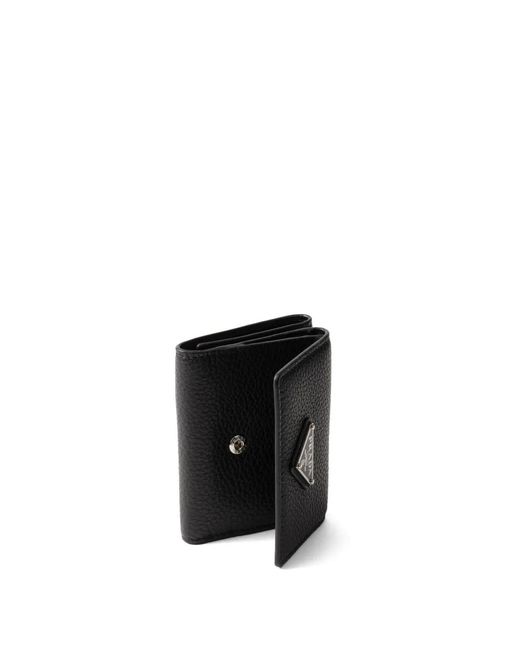 Prada Black Small Enamel Triangle-Logo Wallet for men