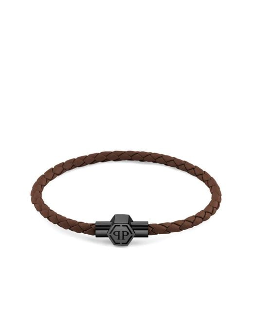 Philipp Plein White Enigma Braided-Leather Bracelet for men