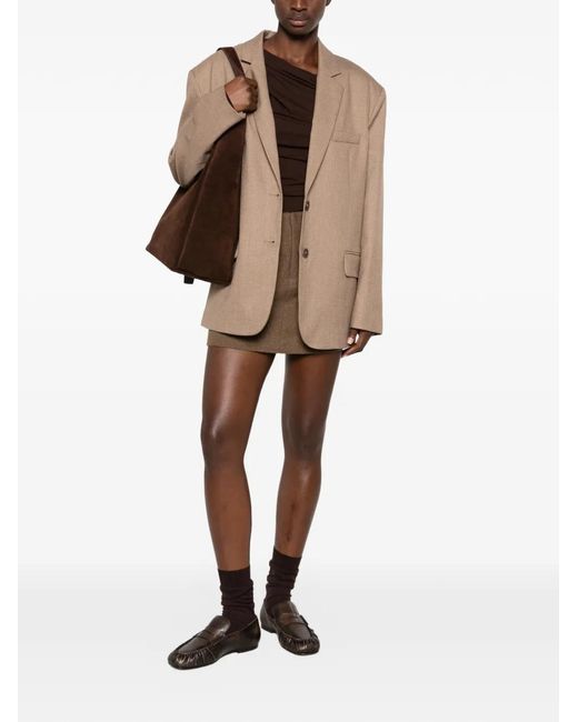 ELEH Brown Herringbone Button-Tab Skirt