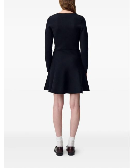 Claudie Pierlot Black Button-Detailed Flared Knitted Dress